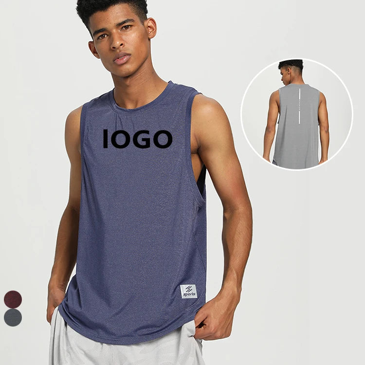 Basketball Training Sports Vest for Men Solid Color Round Neck Loose Outdoor Running Quick-Drying Breathable Sleeveless T-Shirt