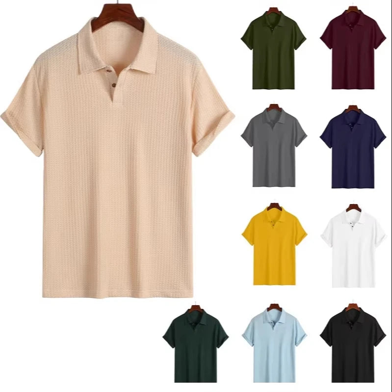 Bangladesh China Factory Price Custom Logo Embroidery Cross-border Collared Diamond Pattern Casual Loose Short-sleeved Poloshirt