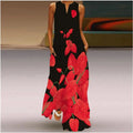 2025 New Summer Women's Sleeveless Long Dress with V-neck and Floral Print European and American Style for Cross-border Foreign