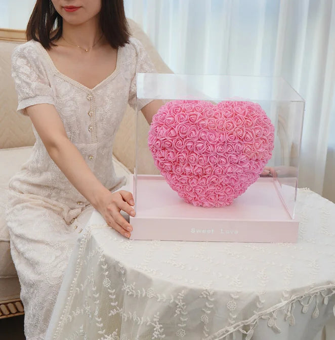 Christmas Valentines Day Gift Rose Heart Shaped Artificial Roses PE Foam Flowers Roses Heart with Gift Box