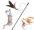 Royal Brown Retractable Funny Pet Toys Wood Stick Rod fairy Interactive Teaser Wand Indoor Chicken Feather Toy for Cat Game