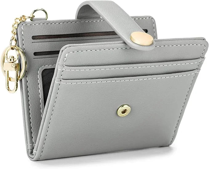 Women's Fashion Slim RFID Blocking Bifold Credit Card Holder Linen Lined Wallet Zipper Coin Pocket ID Window Keychain Short