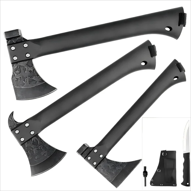 Factory Direct Portable Axe with Knife Tactical Splitting Carbon Steel Knife in Axe Camping Wood Splitting Hatchet PP Axe