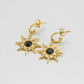 Latest 18K Gold Plated Stainless Steel Jewelry Sun Flower Black Zircon Drop Earrings Wholesale for Woman Earrings E241597