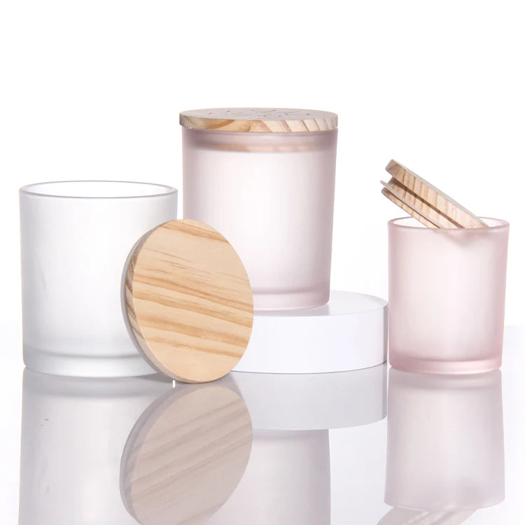 Wholesale Transparent Clear Empty Round Glass Candle Vessels Container Jar With Bamboo Metal Lid