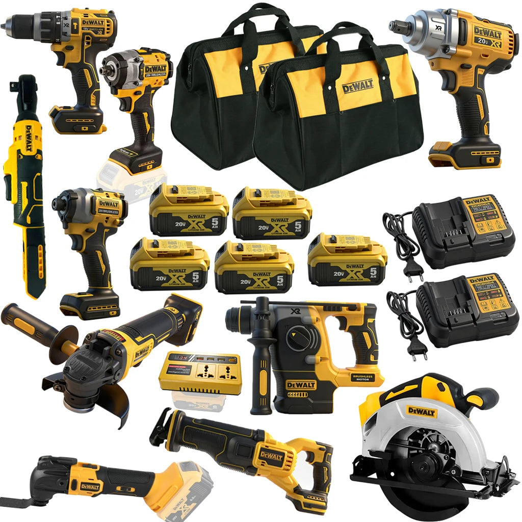 Factory Direct Sales DEWALT Cordless Combo Kit with 5 Battery & Charger GRINDER Drill Wrench 20in1Power Tool Combo Kit MegaBDM