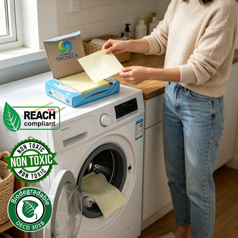 OEM Eco-Friendly PVA Free Natural Lavender OECD-301B Biodegradable Solid Laundry Detergent Sheets