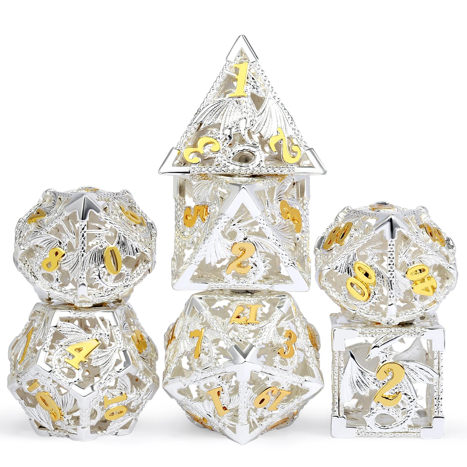 Wholesale Hollow Metal Dice Dragon DND Polyhedral Die Custom Gaming Dice with Metal Gift Tin for Dungeons and Dragon Game