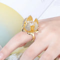 Luxury Hiphop Open Close Flower Rotating Adjustable Rings Lab Created Zircon Brass Gold Plated Women Wreath Wedding Engagement