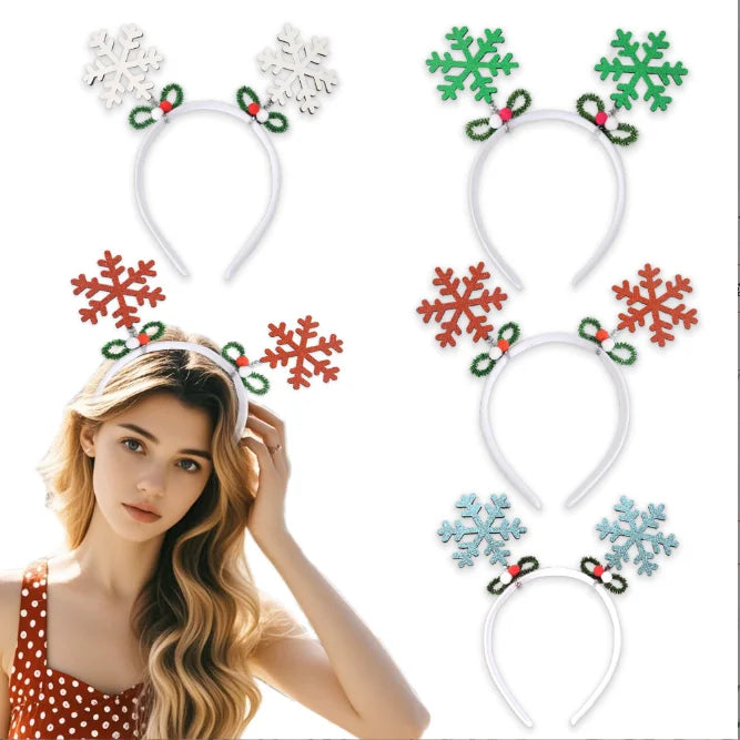 Pafu Christmas Party Headwear White Green Red Light Blue Snowflake Headpiece Glitter Christmas Snowflake Headband