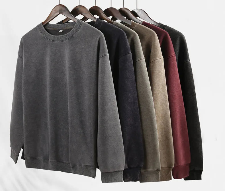 Bangladesh China Factory Price Custom Logo Embroidery Heavyweight 300g Distressed Crew Neck Long-sleeve Loose-fitting Sweatshirt MegaBDM