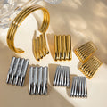 Minimalist Stainless Steel Layered Cuff Open Bracelet Bangle 18K PVD Metal Geometric Striped Drop Earrings Waterproof Jewelry