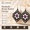 Tribal Ethnic Fancy Trendy Geometric Black Pink Cherry Blossom Seed Beads Big Stud Flower Earrings