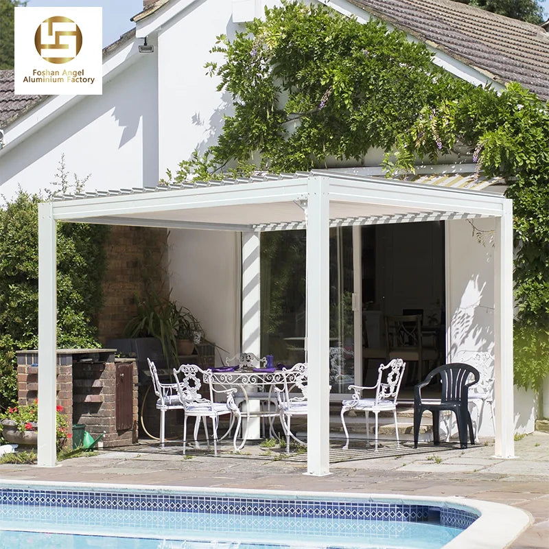 Aluminum Weather Resistant CE Certified Louvered Modular Pergola Waterproof Retractable Awnings for Balcony Motorized Option