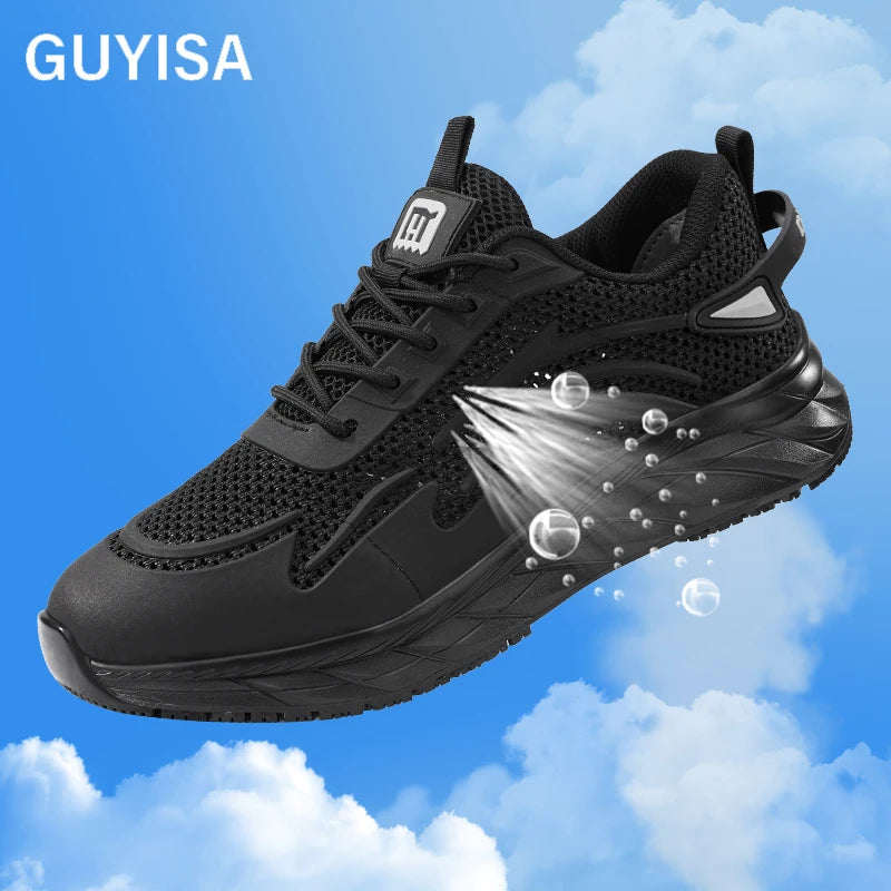 GUYISA Sports Series SRC Black Chef Shoes Fly Woven Fabric with Solid Outsole and Non-Slip Design for Summer