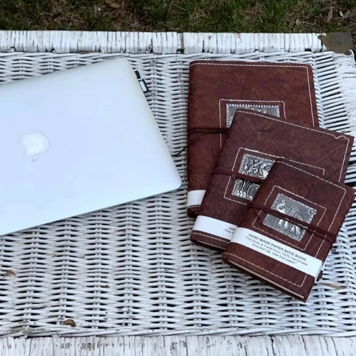 Antique Designs Embossed Genuine Leather Journal A5 Blank Note Book Handmade Unruled White Papers With Wrap Around Closure Diary