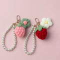 Crochet Amigurumi Knitting Toys Flower Pearl Strawberry Keychain Pearl Bracelet Fruit Crochet Strawberry Keychain Charms Jewelry