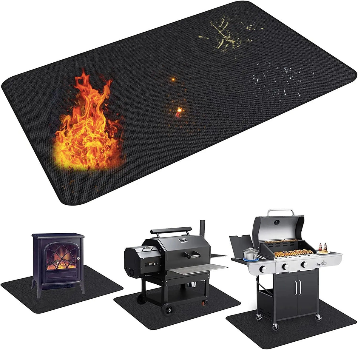 Reusable Large Fiber Glass Silicone Coating Fireproof Fire Pit Mat Premium Deck and Patio Grill Mat BBQ Under Grill Mat MegaBDM