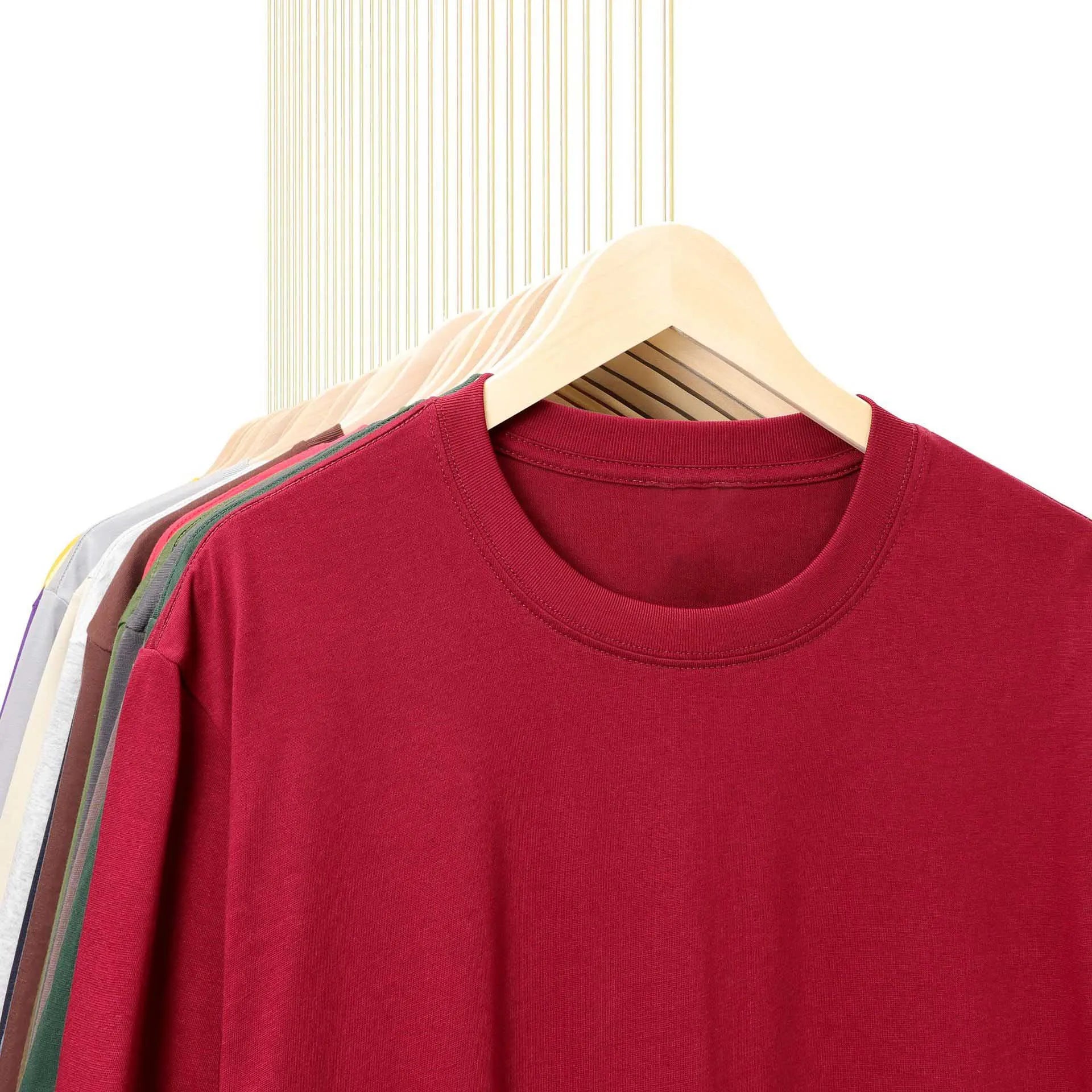 OEM Custom Logo Printed Embroidery Heavy 270g Earth Tone Loose Drop Shoulder Short Sleeve Men's Double Yarn Solid Color T-shirt