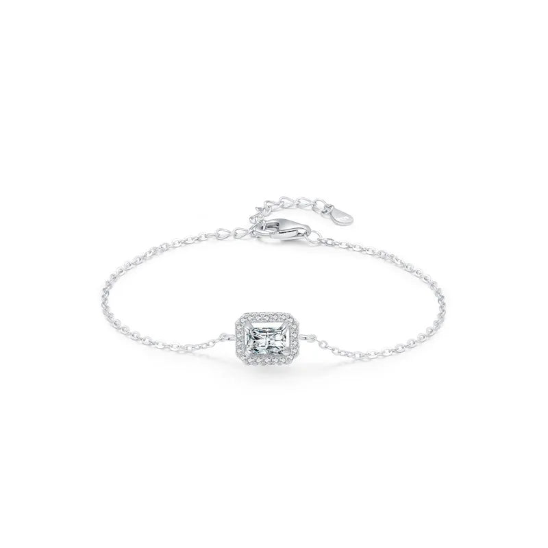 SL1705 925 Sterling Silver square Clear CZ Bracelet Pear Cut Link Chain Platinum Plated Bracelet for Women Wedding Jewelry