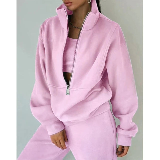 2025 Women's Solid Nylon/Cotton Full Length Fleece Athletic Casual Two-Piece Set