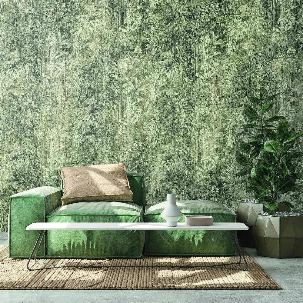Germany Made Photo Wall Mural Vintage Green Grey Non Woven Vinyl Floral Large Format 0.53x8.80m Modern Bedroom Dining Hospital