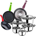 SAN IGNACIO 8-piece stainless steel cookware set with pressed aluminum frying pans (18 22 and 26 cm) from the Jolie collection