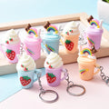 HOT Funny Cute 3D Fruits Ice Cream Milk Tea Key Chain Strawberry Pendant Key Ring Women Bag Boba rainbow Key Chains Charms