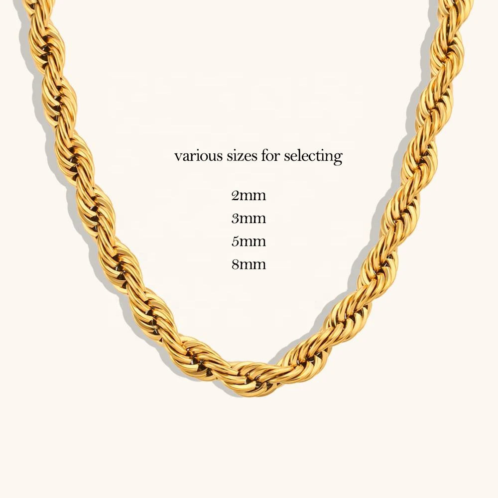 Dingran 18k Gold Plated Stainless Steel Fashion Collares Bracelets Necklace Rope Chain for Women Accessories for Men