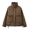 Women's New Loose High-Neck Lightweight Quilted Cotton Jacket - Contrast Color Casual Versatile for Autumn & Winter