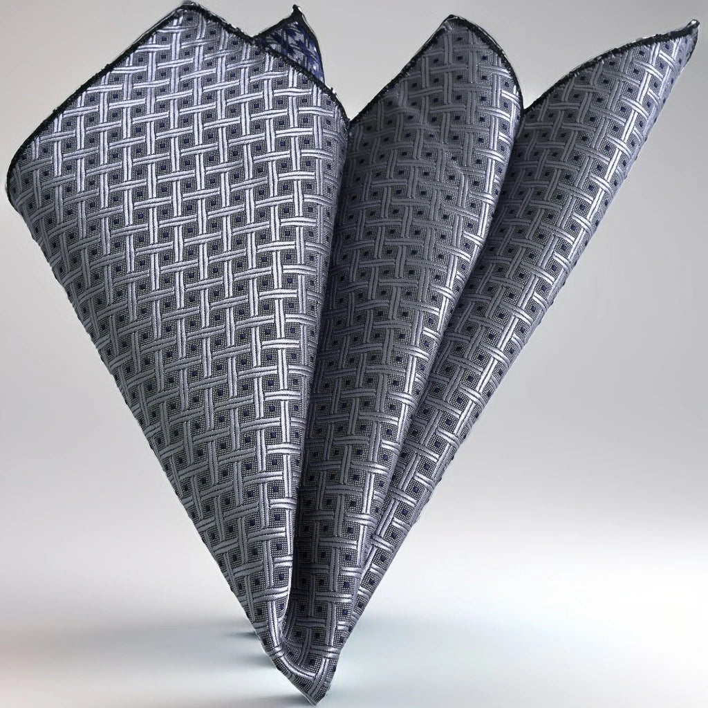 Exve Exclusive Gray Navy Blue Polka Dot Knit Pocket Square Made in Turkey