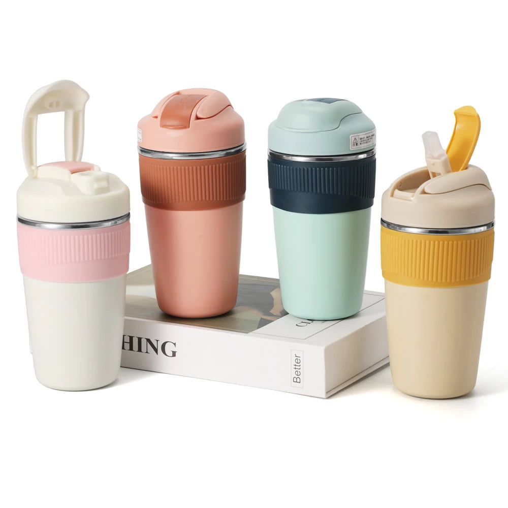 YATAI 480ML Dual-Drink Thermal Insulation Water Bottle for Girls Leak-Proof Straw School Flask Cup Cute Stainless Steel Tumbler