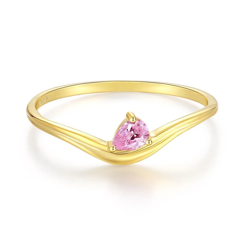 Popular Style 925 Sterling Silver Jewelry  Custom Zircon 18k Gold Pink Pear-shaped Moissanite Engagement Rings for Women