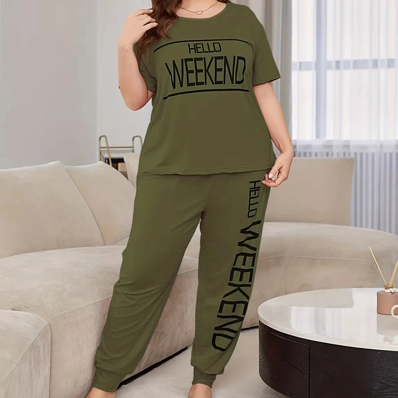 XXL XXXL XXXXL Letter Print Plus Size Women Pajama Set Short Sleeve and Long Pants Set Ladies Simple Sleepwear