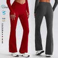 SHINBENE 32" Recycled Polyester Women Cross Waist Gym Flare Leggings Sustainable Workout Yoga Flare Pants