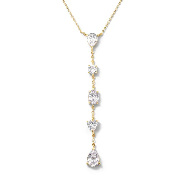 LOZRUNVE 925 Sterling Silver Jewelry Luxury Office Casual Elegant Crystal Drop Lariat Necklace Women 18k Gold