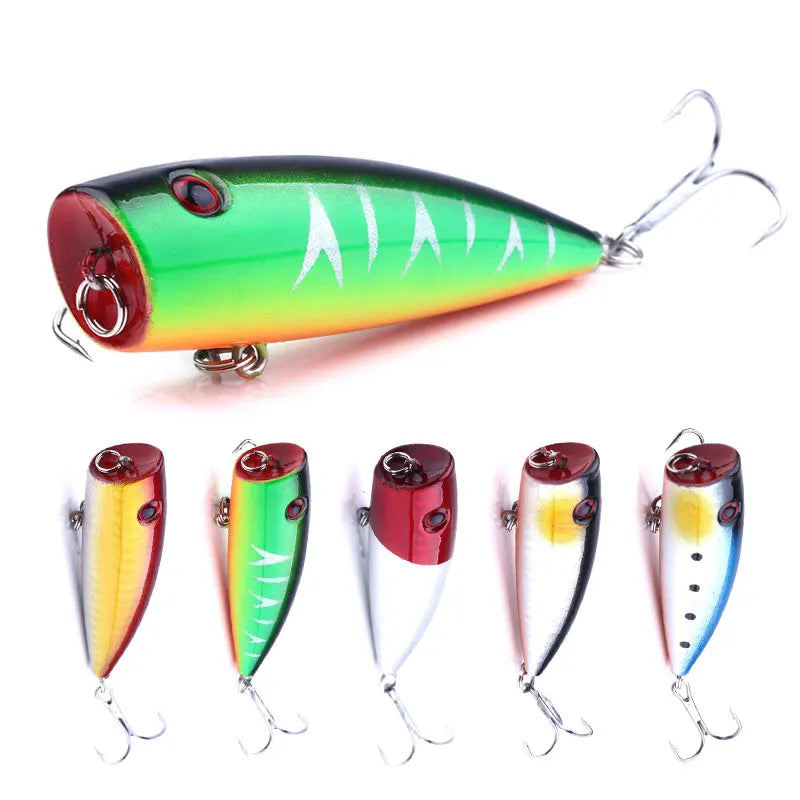 For #6 Hook 7cm 9g ABS & Metal Printed Popper Fishing Lures with 3D Eyes for River Lake Stream 5pcs/Lot