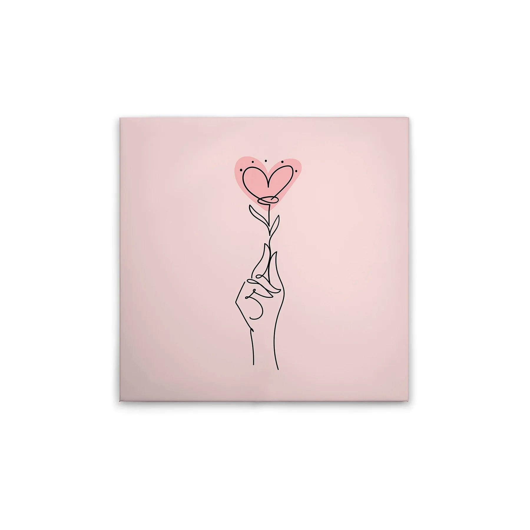 Made In Germany - Home Decor Canvas Picture Oneliner Hearts With Hand - Wall Mural In Pink And Black - Stretcher Frame Art