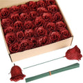 Artificial Roses With Stems 30pcs Red Glitter Roses for Crafts Wedding Bouquet Home DIY Floral Garland Bouquets Party Decoration