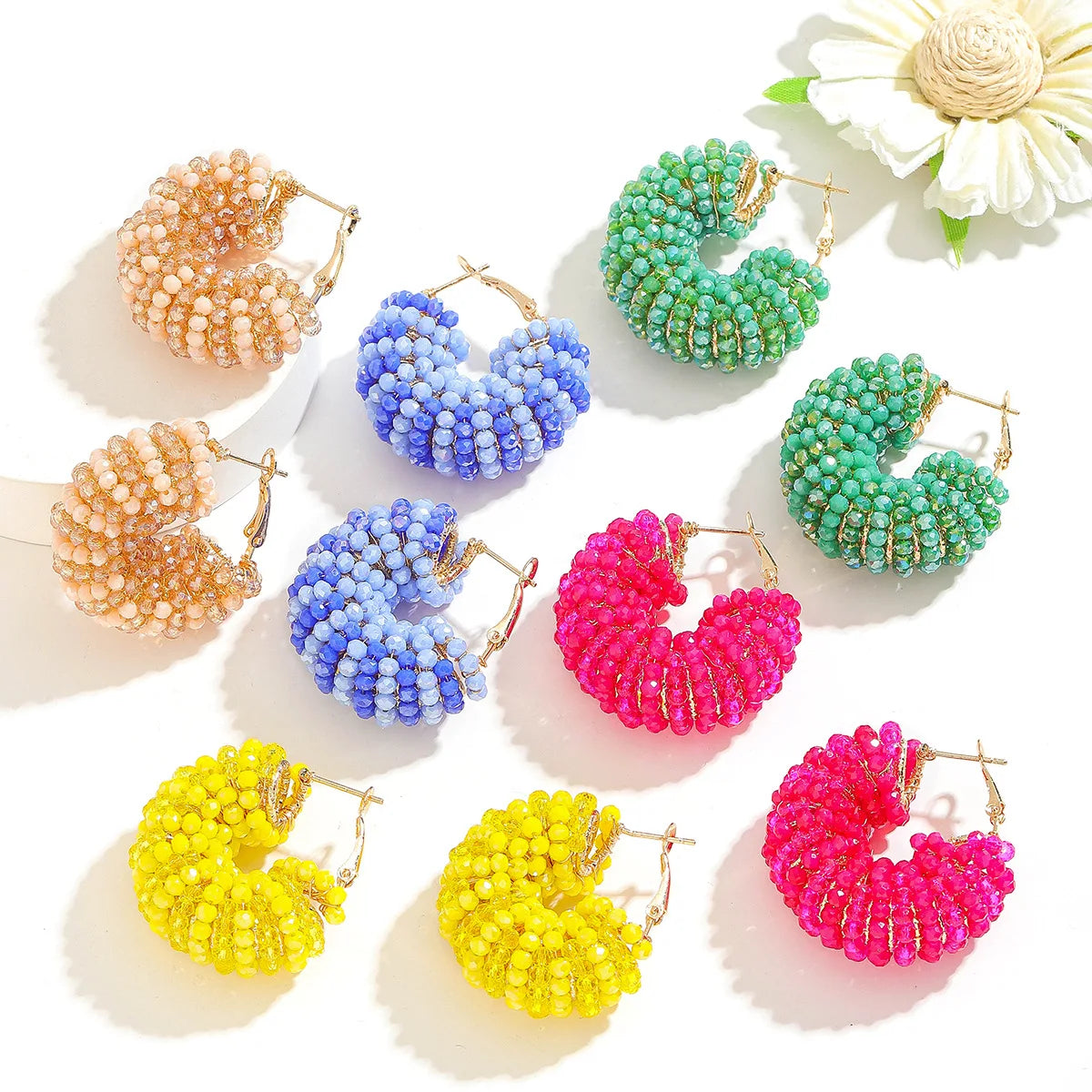 Bohemian Handmade Beaded Colorful Hoop Earrings Woven Crystal Simple Daily Elegant Beaded Women's Daily Vacation Party Earrings