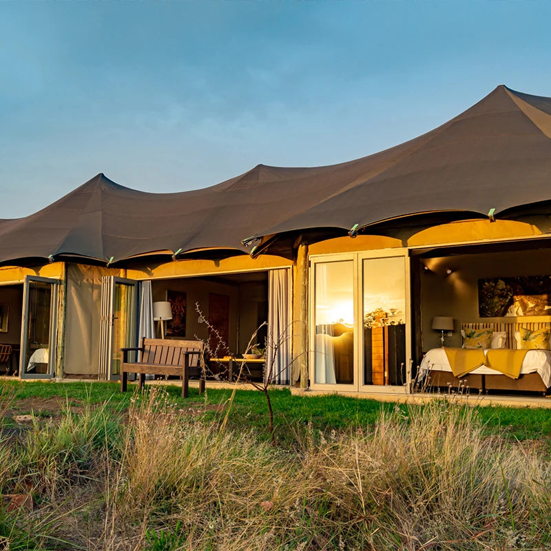 Safari  Loft Lodge Wooden Glamping Canvas Tent With Shower and Toilet