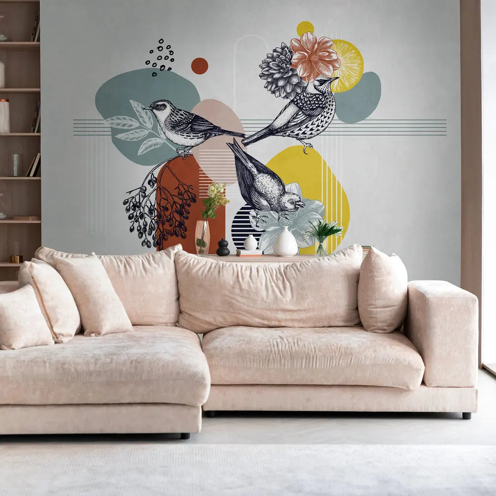 Made Germany Modern Photo Wallpaper Murals Grey Orange Yellow Non Woven Vinyl Floral Wall Mural for Bedroom Hospital Mall