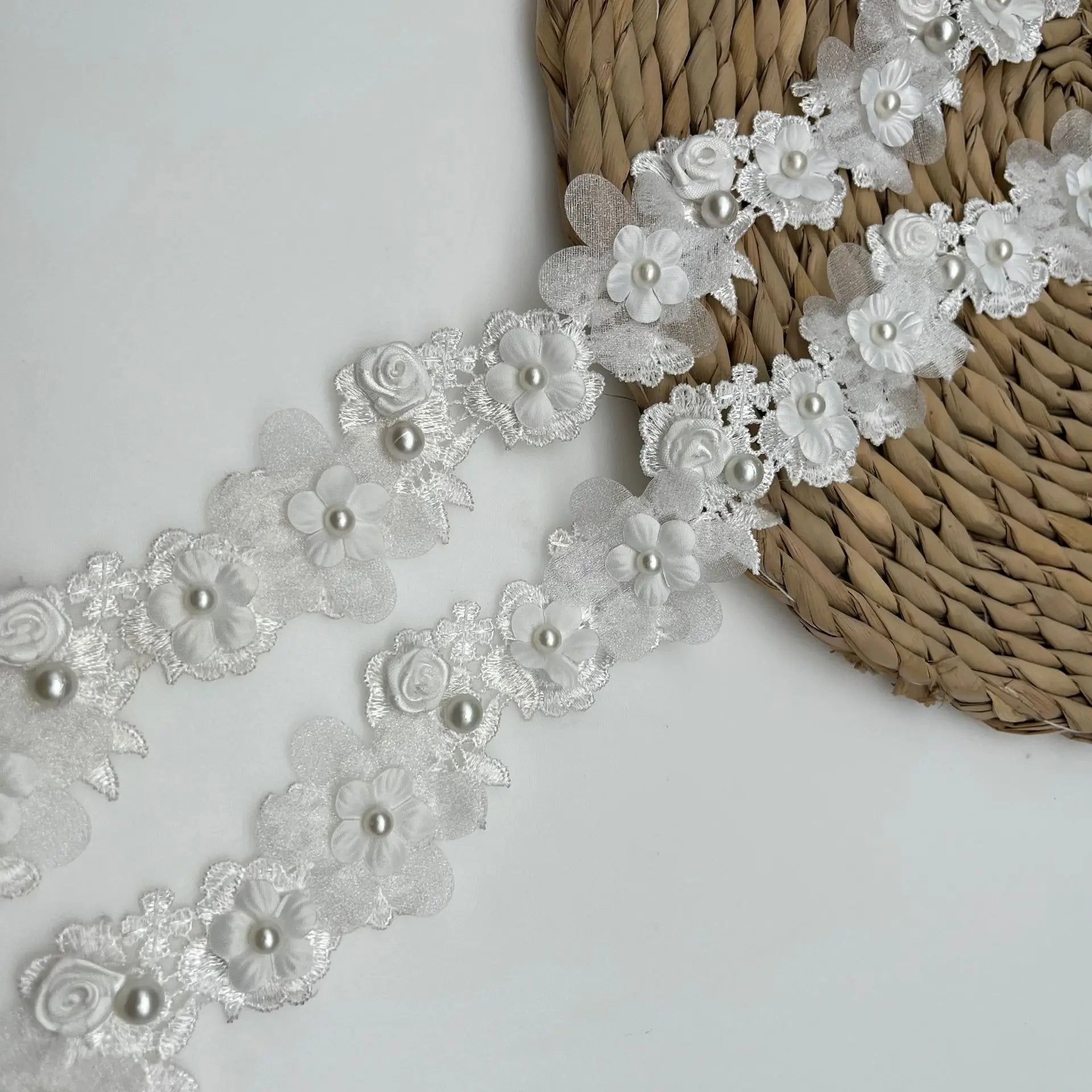 Rose Flower Six Leaf Yarn Pearl Beaded Lace Wedding Dress Children's Clothing Skirt Curtain Hat Accessories