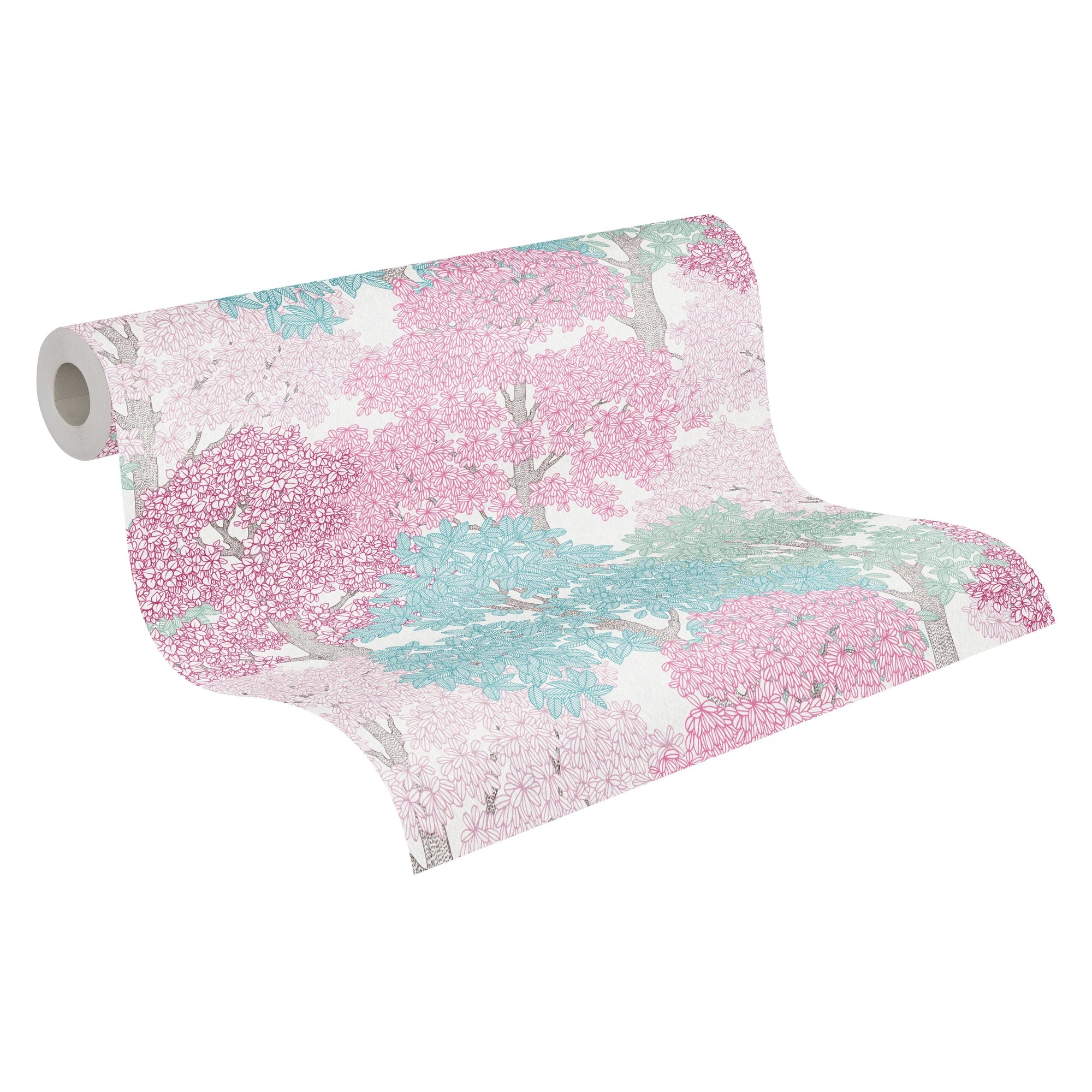 Made in Germany - Luxury Wallpaper rolls Forest Pink Blue White Brown Non Woven Contract Wallpaper Flowers - 1005 x 053 m