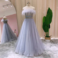 Jancember LSCZ68 Elegant Blue Feather Strapless As Floor Sleeveless Evening Dress