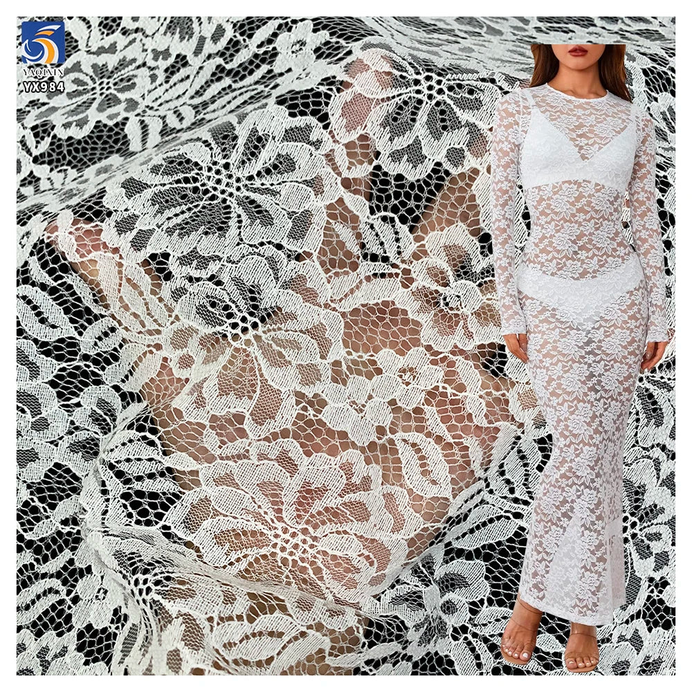 YX984 Non-Stretch Jacquard Mesh Lace Fabric Chantilly Lace Fabric Women's Tops Underwear and Dresses White Lace Fabrics MegaBDM