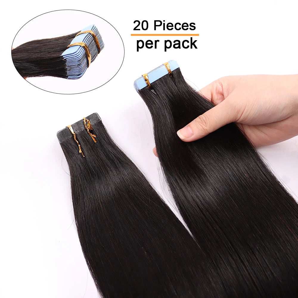 Natural Black Tape in Hair Extensions Human Hair 18 Inch 50G 100% Virgin Remy Human Hair Extensions for Women 20 Pcs/Package