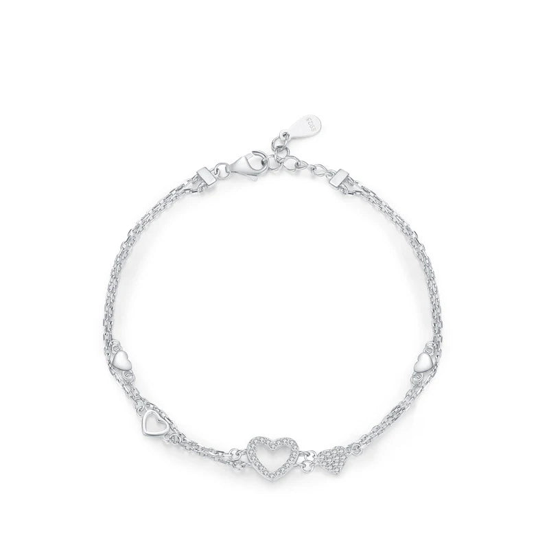 SL1664 925 Sterling Silver Romantic Heart Bracelet Original Design Dazzling Clear CZ Bracelet for Women Silver Fine Jewelry