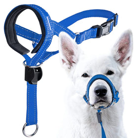 Padded Headcollar Stops Prevents Heavy Pulling Pet Dog Muzzle Nylon Head Collar Halter Rope with Safety Strap Harness