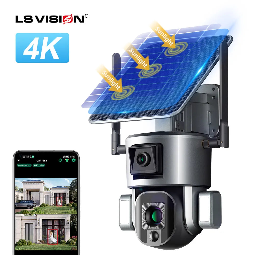 LS VISION 4MP 4MP 8MP HD Pixel With 10X Optical Zoom Lower Power Solar Camera 5W 20000MAH  4G Solar Camera With SIM Card